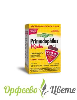 ХРАНИТЕЛНИ ДОБАВКИ Пробиотици и пребиотици  Primadophilus Kids Примадофилус Кидс 3 млрд. активни пробиотици х 30 дъвчащи таблетки 